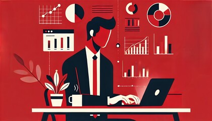 赤い背景のビジネスマン