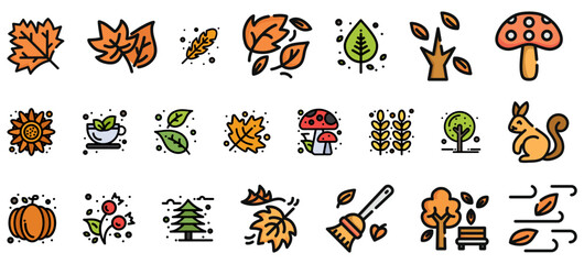 Fototapeta premium Autumn filled outline icon se...