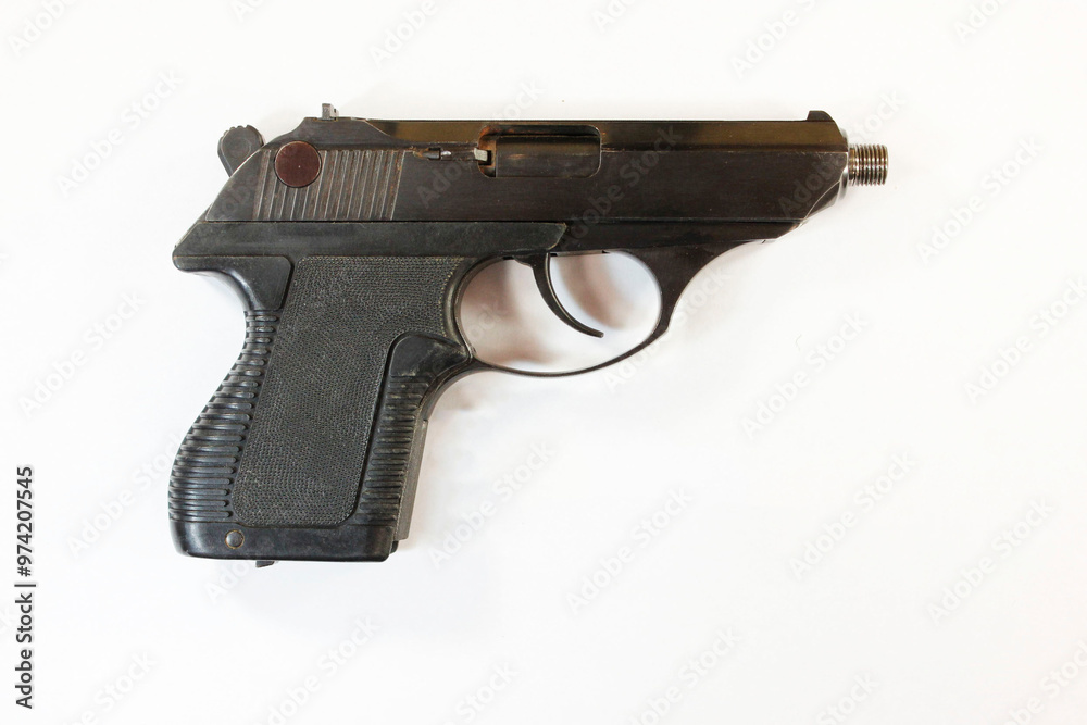 Wall mural Small-sized self-loading pistol of 5.45 mm caliber on a white background