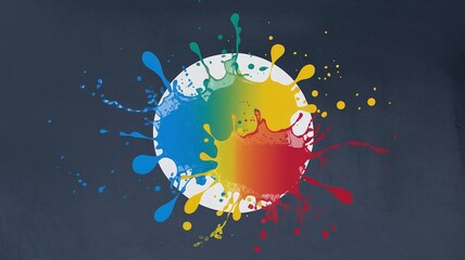 colorful splash of paint on a white wall The splash is made of red, yellow, blue, green, and orange generative AI