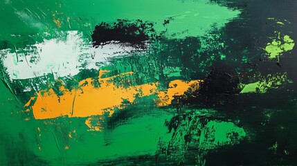 Green abstract art with dynamic brushstrokes and textures,
