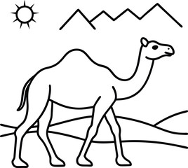 Fototapeta premium Kids Camel Walking Adventure in the Desert Coloring Pages 
