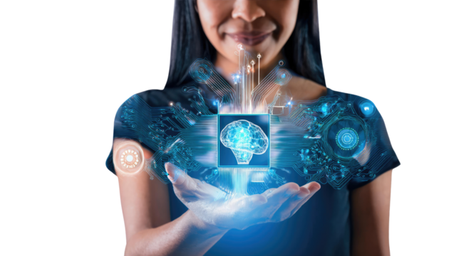 hand pushing button on interface isolated on white background