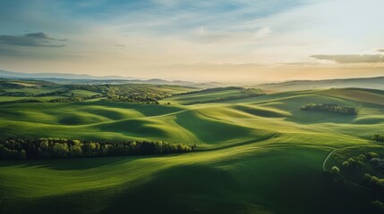 Fototapeta premium Green landscape with fields stretching to the horizon,