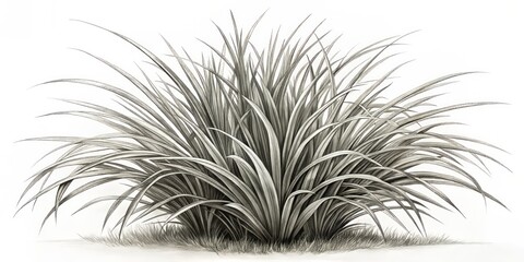Obraz premium Highly detailed black and white drawing of a monkey grass plant, meticulously crafted on a crisp white surface