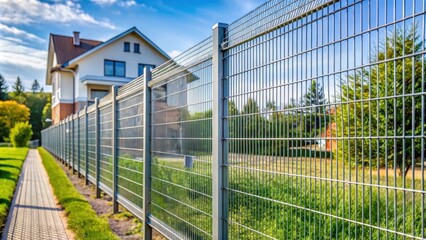 Obraz premium Anti-climb fencing made of galvanized iron installed around property boundary to prevent intruders from climbing