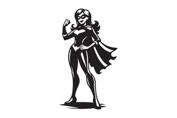 Strong Female Superhero Silhouette in Black Vector