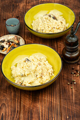 Tasty millet porridge and mushrooms.