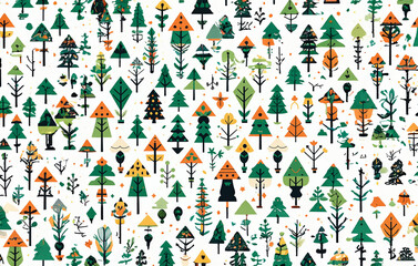illustration of bears animals in nature. Big trees and forest. Repeated and decorative designs are used for packaging, decorating, interior design, wallpapers, banners