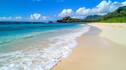 Fototapeta premium Pristine white sand beach in Hawaii with clear blue waters and gentle waves