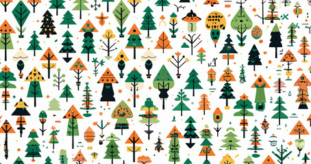 illustration of bears animals in nature. Big trees and forest. Repeated and decorative designs are used for packaging, decorating, interior design, wallpapers, banners