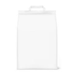 Paper stitched packaging bag with handle mockup. Front view. Vector illustration isolated on white background. Ready for use in presentation, promo, advertising and more. EPS10.