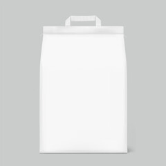 Paper stitched packaging bag with handle mockup. Front view. Vector illustration isolated on grey background. Ready for use in presentation, promo, advertising and more. EPS10.