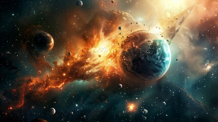 Obraz premium Cataclysmic Cosmic Collision Explosive Interstellar Spectacle