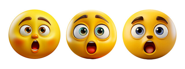 shocked face emoji set in 3D illustration style on white background