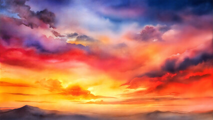 Fototapeta premium Colorful clouds at sunset with a serene mood representing tranquility against a vibrant sky