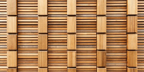 Parallel wooden slats, carefully arranged to form a repetitive and deliberate pattern, yield a textured and geometric