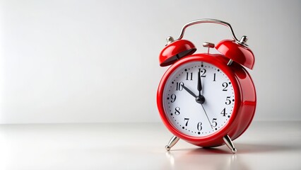 Red alarm clock on a white background with space for copy