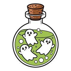 Cartoon Ghosts in a Potion Bottle Illustration