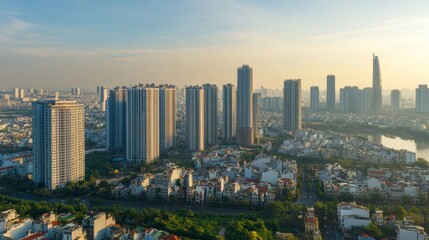 Obraz premium High-rise buildings and modern architecture defining the skyline of Vietnam