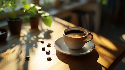 Celebrating International Coffee Day with a cup of freshly brewed coffee and light-filled ambiance