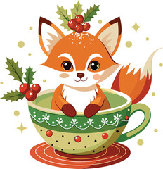 christmas clipart  with cute baby  fox