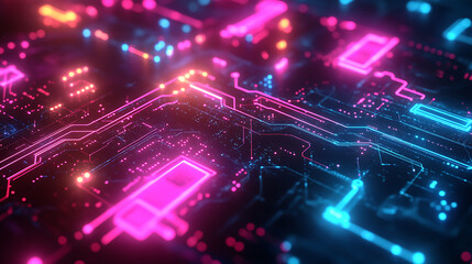 Obraz premium Neon Circuit Board Patterns