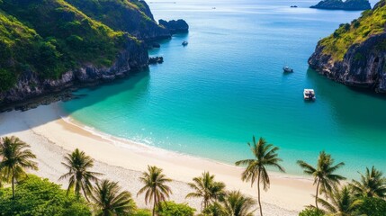 Obraz premium Pristine beaches in Vietnam, with turquoise waters and palm trees