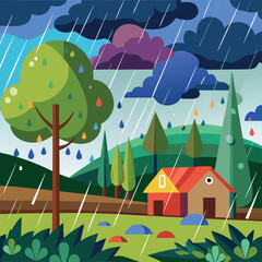 landscape with trees and clouds