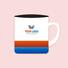 Colorful  mug template. New and best mug design with logo, red and blue color.