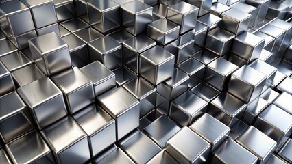 Obraz premium Abstract aluminum cubes shifted creating a silver metal background