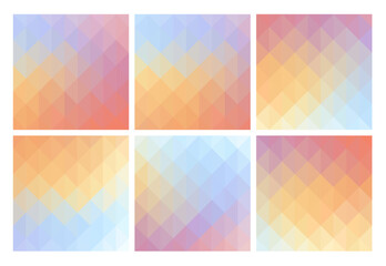 Set of abstract backgrounds, geometric mosaic colorful square banner collection, rainbow colors spectrum illustrations