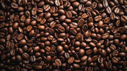 Obraz premium A close-up image of a large group of roasted coffee beans.