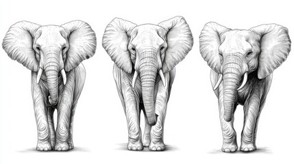 Detailed Elephant Sketches in Black and White Generative AI © studio clever