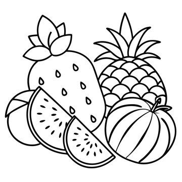 recommend clip art: summer fruits outline coloring book page line art drawing