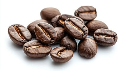 Naklejka premium A close-up shot of roasted coffee beans isolated on a white background.