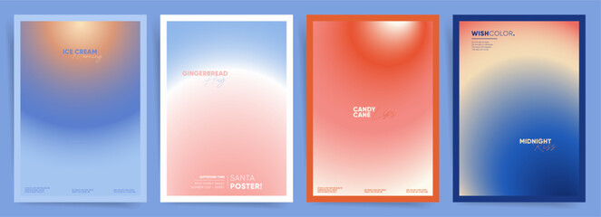 Fototapeta premium Winter and Christmas Pastel Circular Gradient Templates. Soft Aesthetic for New Year Cards, Holidays Posters, and Flyers - Blank Y2K Trend Designs for Flyers, Invitations, and Holidays