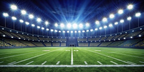 Obraz premium A captivating photo of a football field at night illuminated by bright spotlights, capturing the excitement of the game