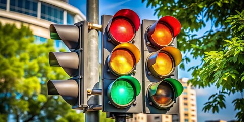 The green glow emanates from the top of the pole, giving the signal to proceed.