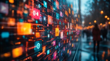 Fototapeta premium Digital Abstract Data Visualization in Cityscape Generative AI