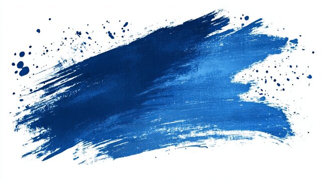 Distressed blue brush stroke with spray paint look. Handmade grunge style banner with rough edges. Grainy brush strokes with dots. Old-fashioned background for posters.