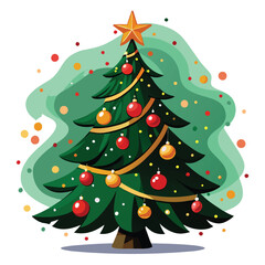 Christmas Tree Vector Art Illustration - Festive, Colorful
