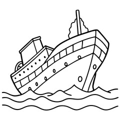 Fototapeta premium sunken sea vessel outline coloring book page line art drawing