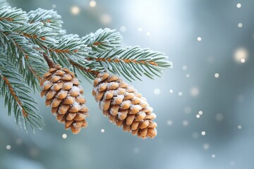 Freshly fallen snow on a pine branch