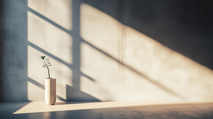 Minimal vase light shadows natural decor modern interior design serene ambiance sunlight beige boho neutral tones elegant simplicity geometric patterns contemporary copy space background  promo mockup