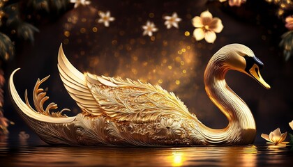 Elegant gold swan with floral accents