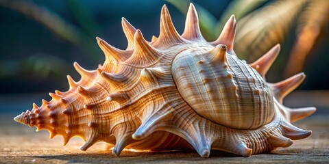 Obraz premium * Vibrant colors and intricate patterns adorn the large fighting conch shell, its sharp spikes reaching out like