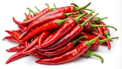 Vibrant red chili peppers stand out against a stark white backdrop, imbuing dishes with a fiery essence for