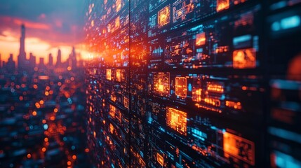 Digital Cityscape with Data Lights Generative AI