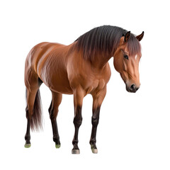 Obraz premium A majestic horse gracefully stands, showcasing its elegant form and rich chestnut coat. Perfect for equine-themed projects.